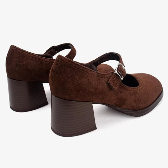 Mary Janes Heels for Women Retro Square Toe Platform Low Heel Chunky Loafer - Picture 2 of 6